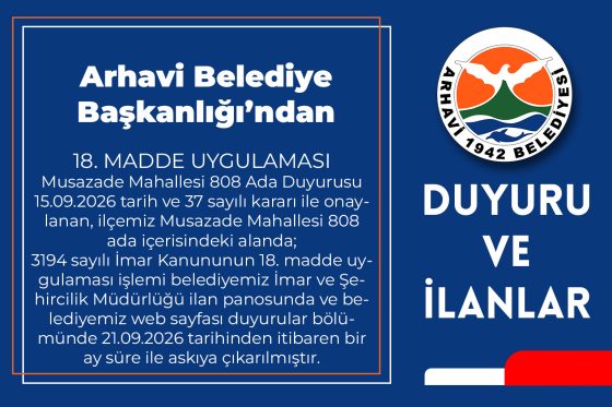 18. Madde Uygulaması Musazade Mahallesi 808 Ada Duyurusu